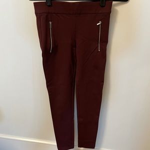 Ann Taylor Burgundy Leggings with Silver Double Zipper